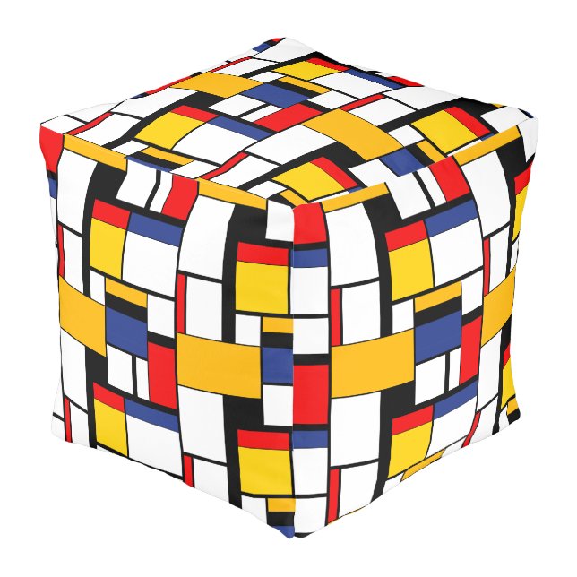 Mondrian Geometric Minimalist Comopsition Modern Pouf (Angled Front)