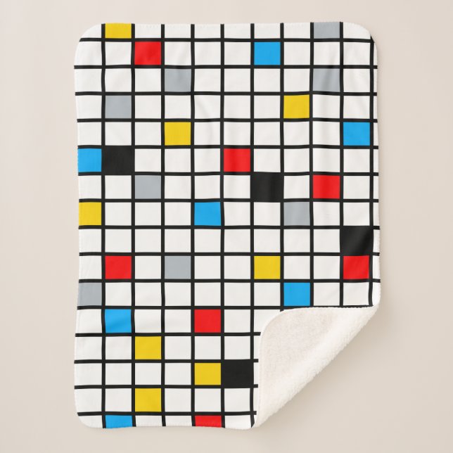 Mondrian Geometric Minimalist Comopsition Modern Sherpa Blanket (Front)