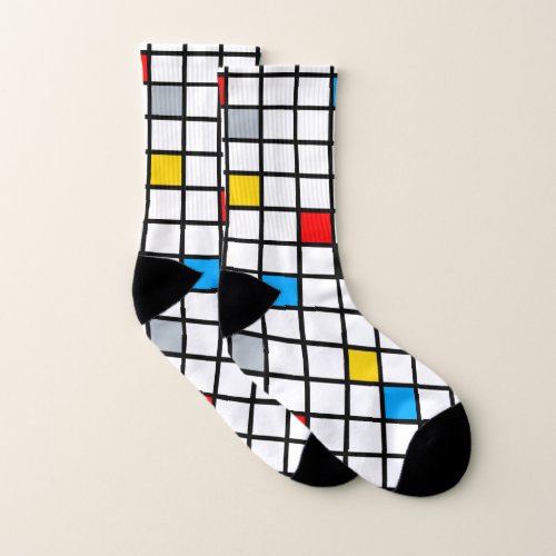 Mondrian Geometric Minimalist Comopsition Modern Socks