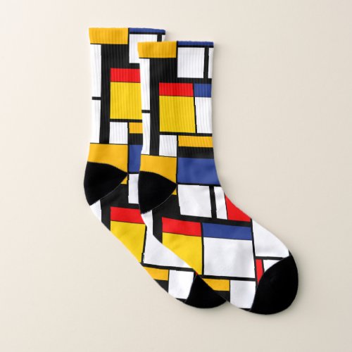 Mondrian Geometric Minimalist Comopsition Modern Socks