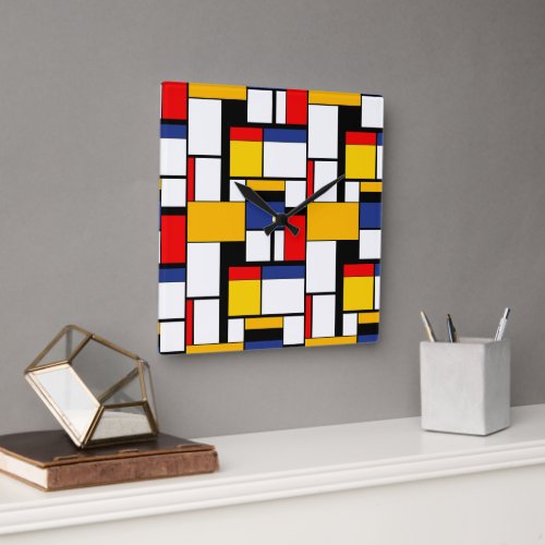 Mondrian Geometric Minimalist Comopsition Modern Square Wall Clock