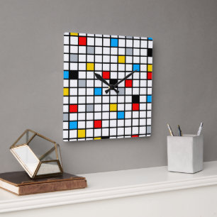 Mondrian Geometric Minimalist Comopsition Modern Square Wall Clock