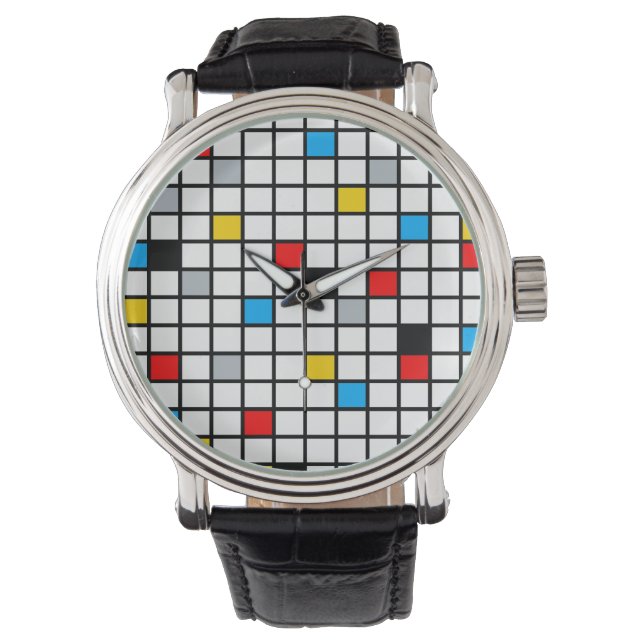 Mondrian Geometric Minimalist Comopsition Modern Watch (Front)