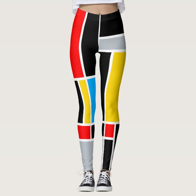 Mondrian geometric primary color straight lines leggings (Front)