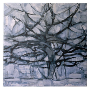 Mondrian - Gray Tree, famous painting, Ceramic Tile