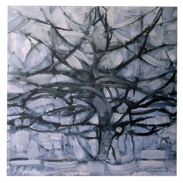 Mondrian - Gray Tree, famous painting, Ceramic Tile (Front)