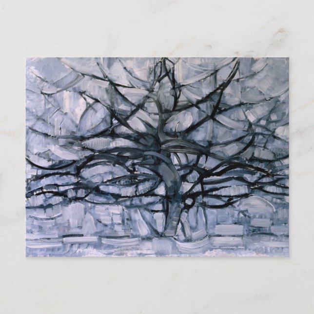 Mondrian - Gray Tree, famous painting, Postcard (Front)
