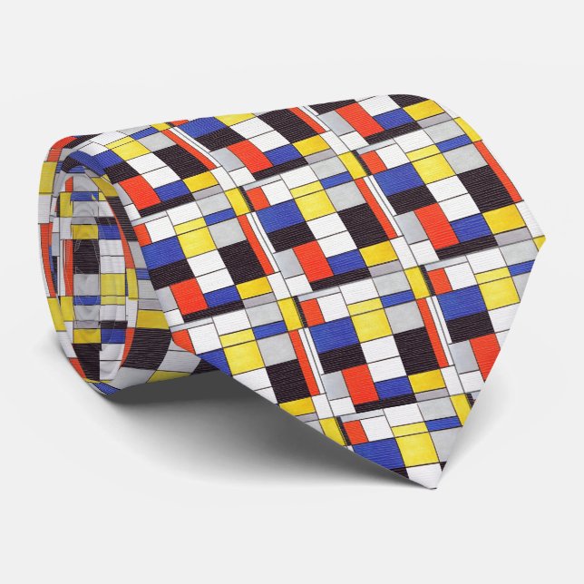 Mondrian Grid – Abstract Art Blocks Neck Tie (Rolled)