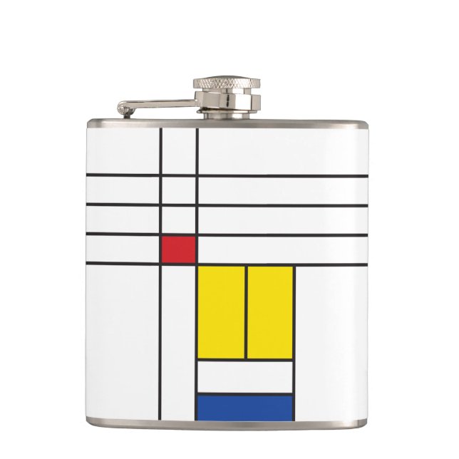 Mondrian II Minimalist De Stijl Modern Art Design Flask (Front)