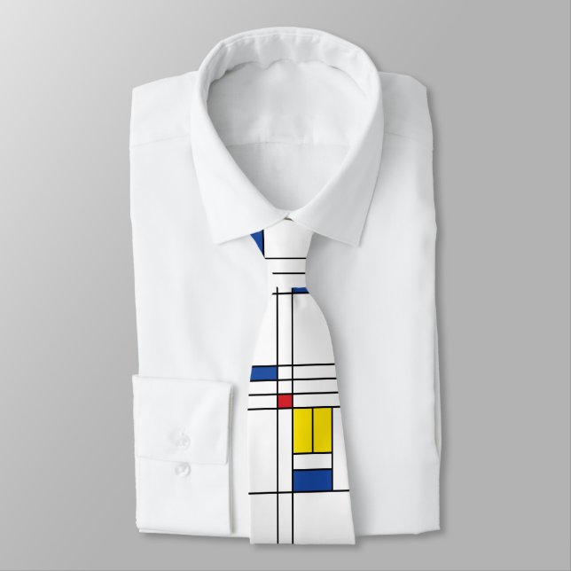 Mondrian II Minimalist De Stijl Modern Art Design Neck Tie (Tied)