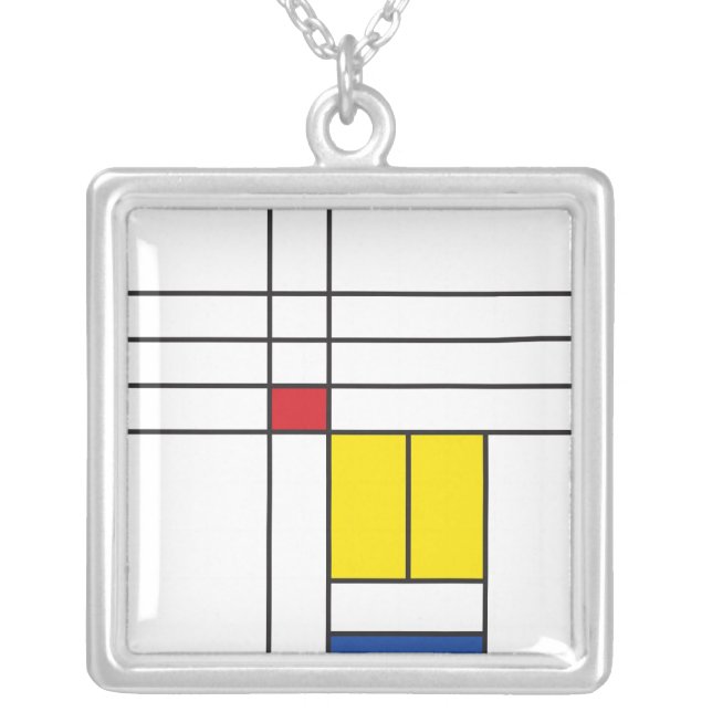 Mondrian II Minimalist De Stijl Modern Art Design Silver Plated Necklace (Front)