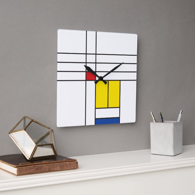 Mondrian II Minimalist De Stijl Modern Art Design Square Wall Clock (Office)