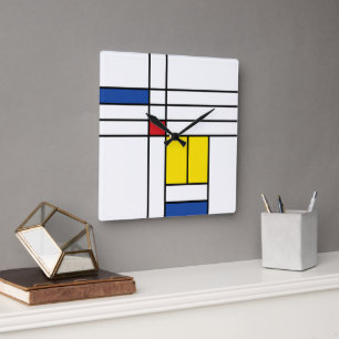 Mondrian II Minimalist De Stijl Modern Art Design Square Wall Clock