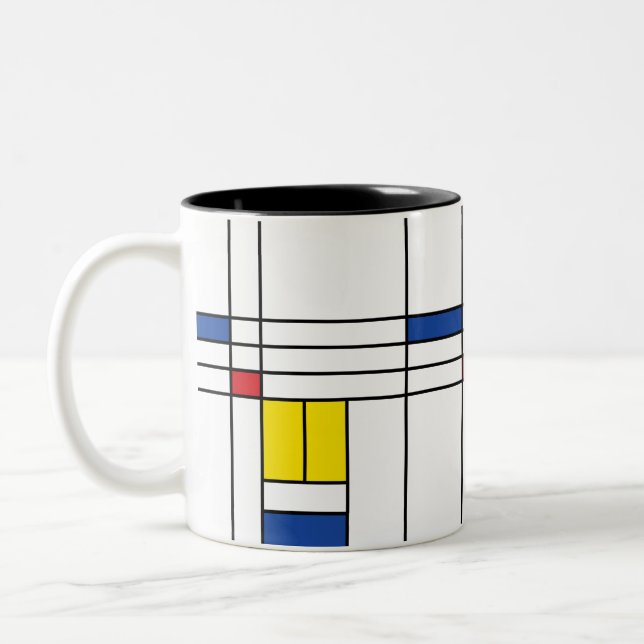 Mondrian II Minimalist De Stijl Modern Art Design Two-Tone Coffee Mug (Left)