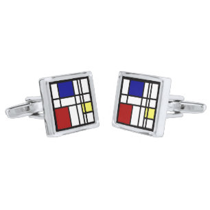 Mondrian Impression Art Silver Cufflinks