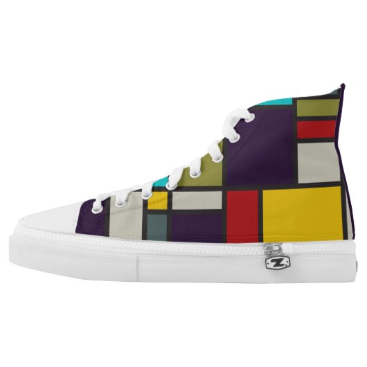 Mondrian inspired 'composition in shoe' art High-Top sneakers (Left Shoe Outside)