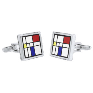 Mondrian Inspired Design Silver Cufflinks