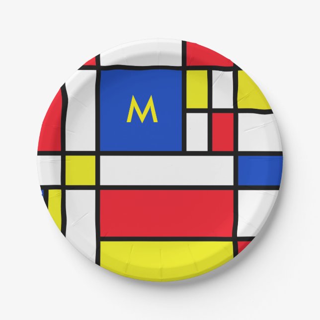 Mondrian Inspired Geometrical Design Abstract Art Paper Plates (Front)