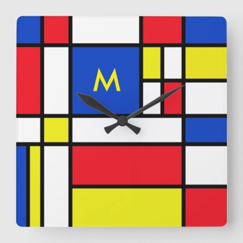 Mondrian Inspired Geometrical Design Abstract Art Square Wall Clock