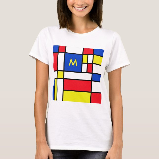Mondrian Inspired Geometrical Design Abstract Art T-Shirt (Front)