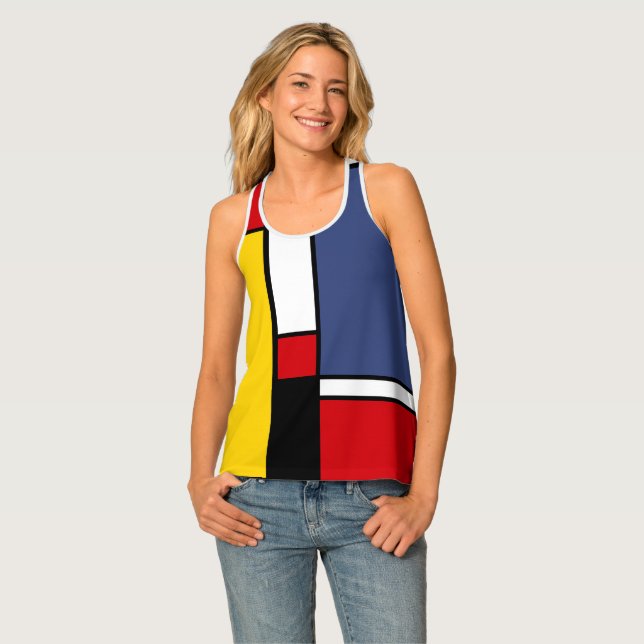 Mondrian Inspired Modern Geometric Style Art Tank Top (Front Full)