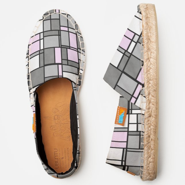 Mondrian Inspired Style Grays, Pink, Black, White Espadrilles (Side)