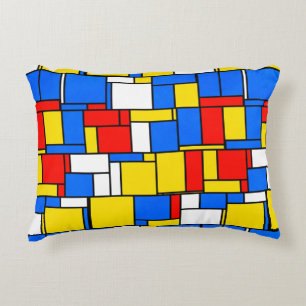 Mondrian Inspired Style Red Blue Yellow Pattern Accent Pillow