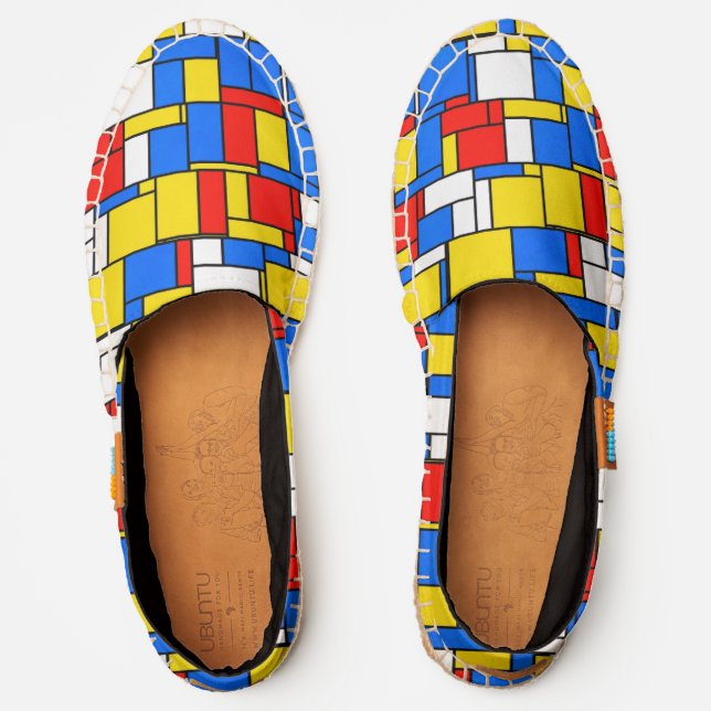 Mondrian Inspired Style Red Blue Yellow Pattern Espadrilles (Front)