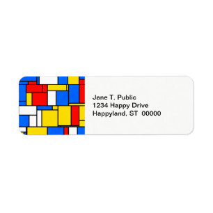 Mondrian Inspired Style Red Blue Yellow Pattern Label