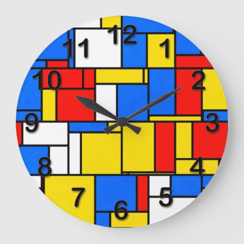 Mondrian Inspired Style Red Blue Yellow Pattern Large Clock