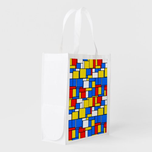 Mondrian Inspired Style Red Blue Yellow Pattern Reusable Grocery Bag