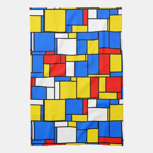 Mondrian Inspired Style Red Blue Yellow Pattern Towel (Vertical)