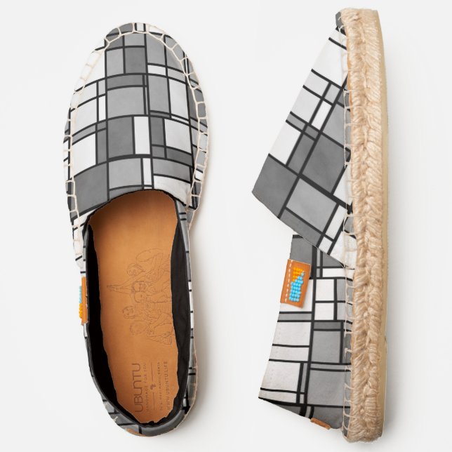 Mondrian Inspired Style Shades of Gray, Black, Wht Espadrilles (Side)