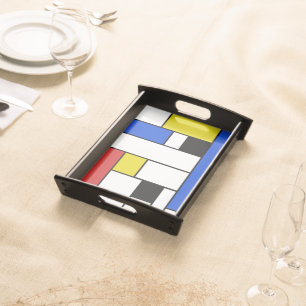 Mondrian Lines Small Serving Tray, Black Tray