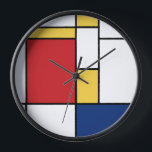 Mondrian Minimalist Abstract Art Composition Clock<br><div class="desc">This piece is inspired by Piet Mondrian, a Dutch painter and art theorist who was a pioneer of the abstract art movement known as De Stijl. His paintings are characterized by their use of simple geometric shapes such as squares and rectangles, as well as primary colors and black, white, and...</div>