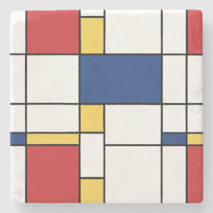 Mondrian Minimalist Abstract Art Primary Colors Stone Coaster