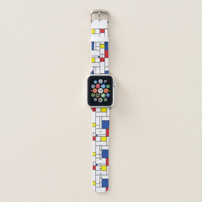 Mondrian Minimalist Geometric De Stijl Modern Art Apple Watch Band (Front)