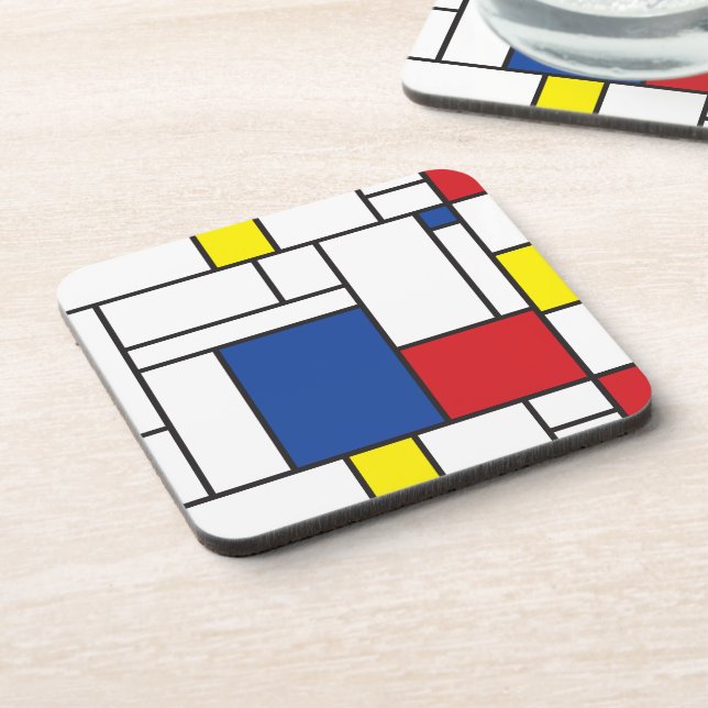 Mondrian Minimalist Geometric De Stijl Modern Art Beverage Coaster (Left Side)