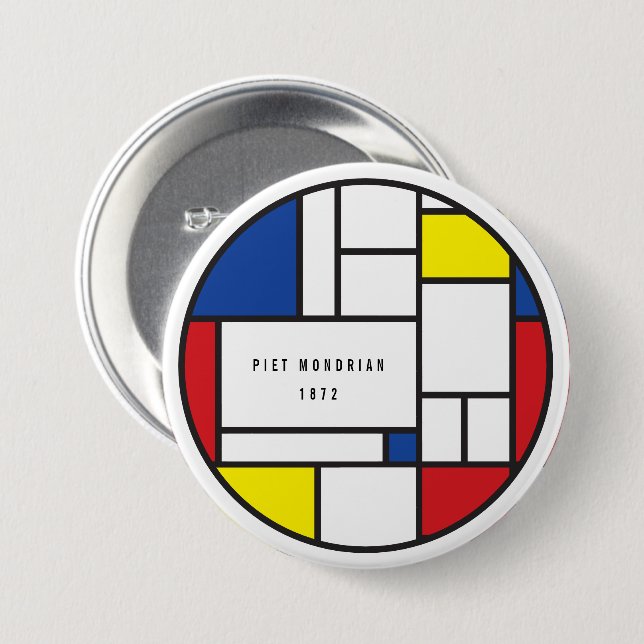 Mondrian Minimalist Geometric De Stijl Modern Art Button (Front & Back)