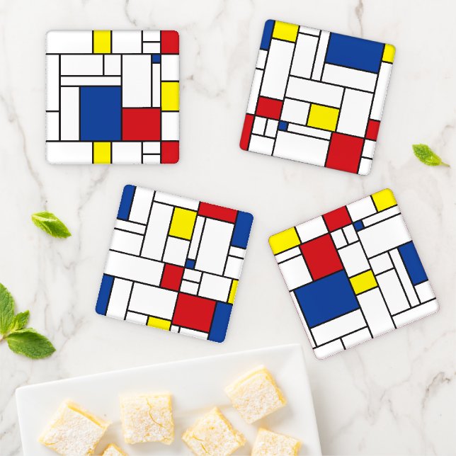 Mondrian Minimalist Geometric De Stijl Modern Art Coaster Set (In Situ)