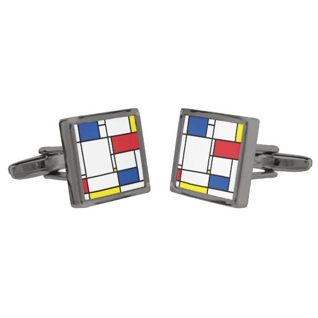 Mondrian Minimalist Geometric De Stijl Modern Art Cufflinks (Angled)