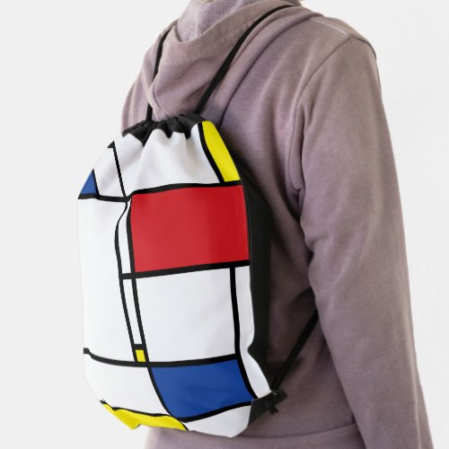 Mondrian Minimalist Geometric De Stijl Modern Art Drawstring Bag