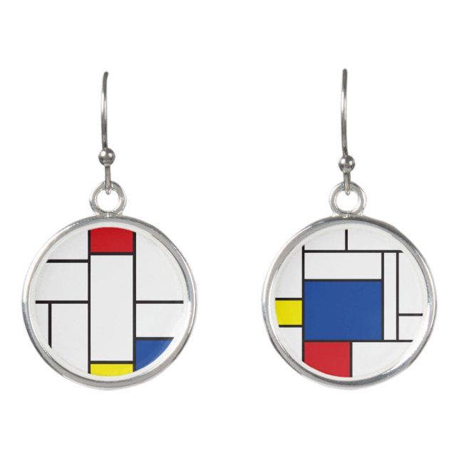 Mondrian Minimalist Geometric De Stijl Modern Art Earrings (Front)