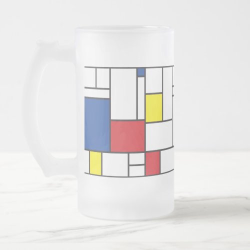 Mondrian Minimalist Geometric De Stijl Modern Art Frosted Glass Beer Mug