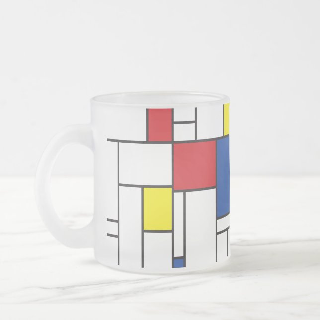 Mondrian Minimalist Geometric De Stijl Modern Art Frosted Glass Coffee Mug (Left)