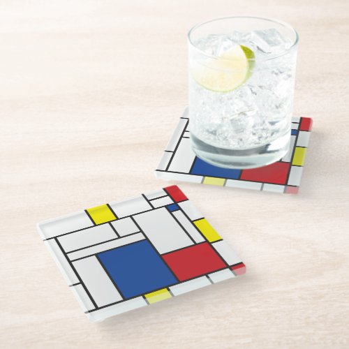 Mondrian Minimalist Geometric De Stijl Modern Art Glass Coaster