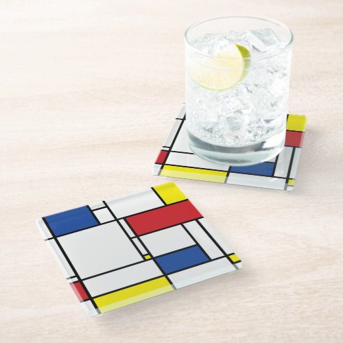 Mondrian Minimalist Geometric De Stijl Modern Art Glass Coaster