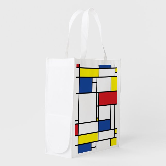 Mondrian Minimalist Geometric De Stijl Modern Art Grocery Bag (Front Side)