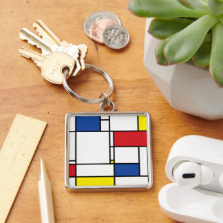 Mondrian Minimalist Geometric De Stijl Modern Art Keychain