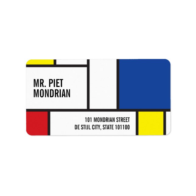 Mondrian Minimalist Geometric De Stijl Modern Art Label (Front)